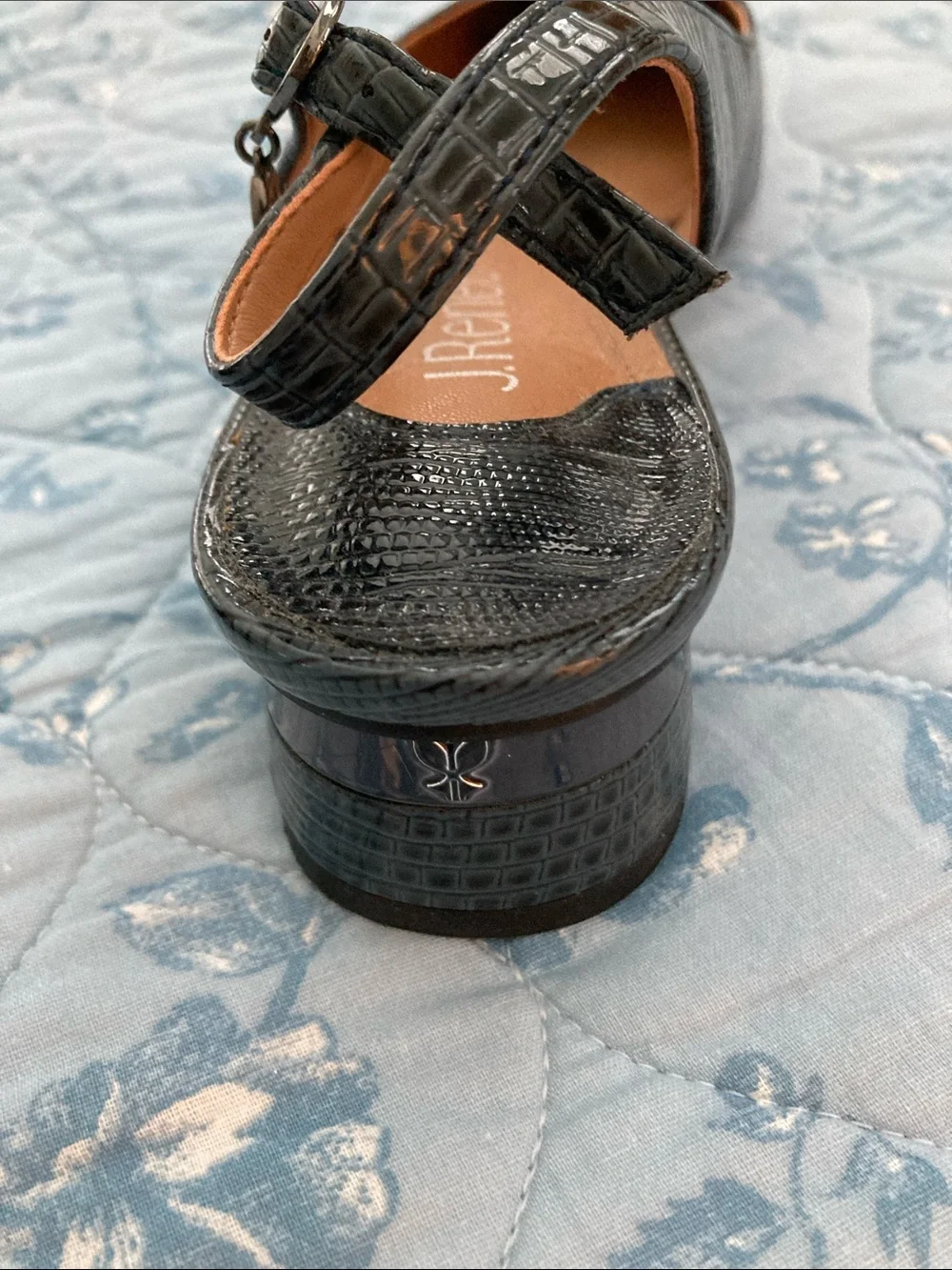 J.Reneé Black Croc-Embossed Slingback Flats